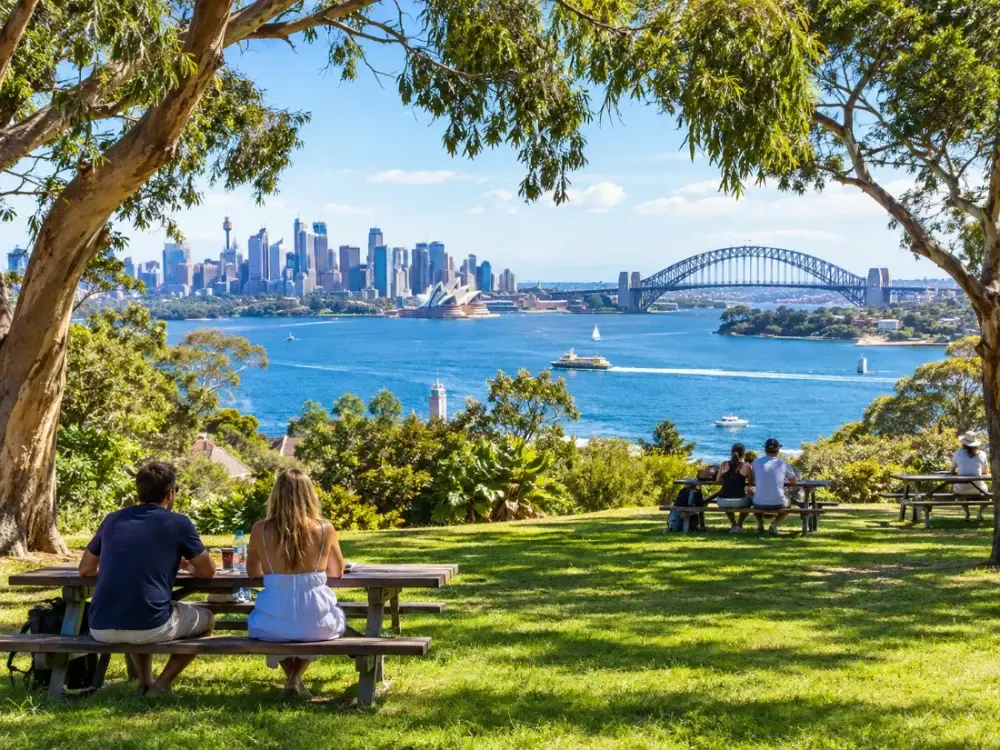 A picnic lawn with a view over the harbour